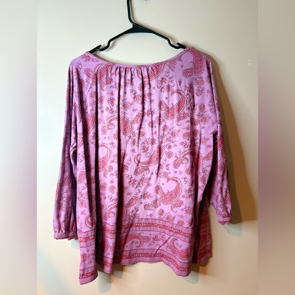Pure Jill Pink Paisley Print Split Neck Long Sleeve Tee EUC - Picture 4 of 5